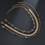 Set of 3 Anklets with Rhinestone in Mixed Chains