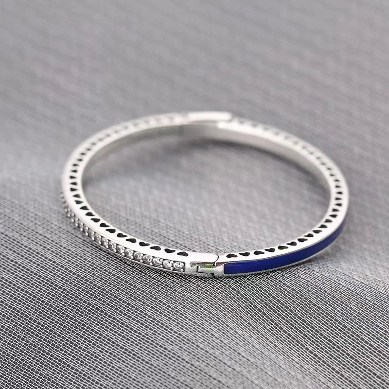 925 Sterling Silver Enamel Love Hollow Out Shining Buckle Bracelet