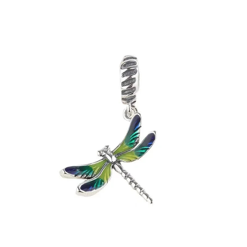 Beaded Cartoon Dragonfly 925 Silver Pendant for DIY Bracelet Necklace