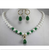 Shell Pearl Green Beaded Necklace and Earrings Set for Lady