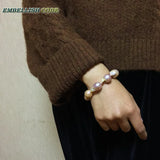 Peach Pink Pearl Bracelet Teardrop Pearls