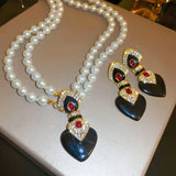 Pearl Color Jewelry Set Women Necklace Earrings Charm Bridal Wedding Jewelry