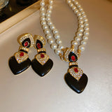 Pearl Color Jewelry Set Women Necklace Earrings Charm Bridal Wedding Jewelry