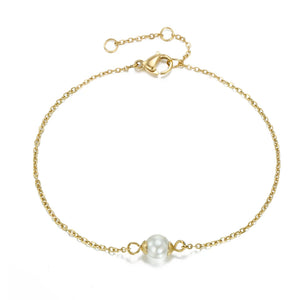 Minimalist Stainless Steel Bracelet with Simulated-pearl Charm