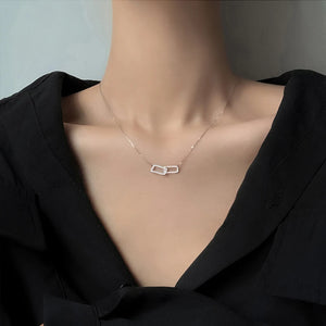925 Silver Rectangle Double Zircon Pendant Necklace