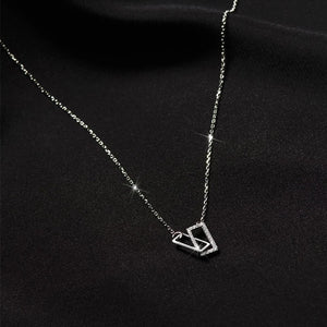 925 Silver Rectangle Double Zircon Pendant Necklace