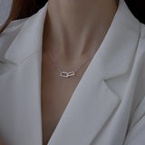 925 Silver Rectangle Double Zircon Pendant Necklace