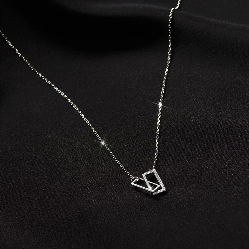 925 Silver Rectangle Double Zircon Pendant Necklace