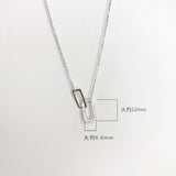 925 Silver Rectangle Double Zircon Pendant Necklace