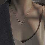 925 Silver Rectangle Double Zircon Pendant Necklace