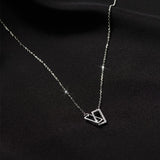925 Silver Rectangle Double Zircon Pendant Necklace