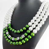 Green Bead Links Simulated Pearl Necklace
