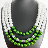 Green Bead Links Simulated Pearl Necklace