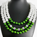 Green Bead Links Simulated Pearl Necklace