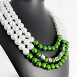 Green Bead Links Simulated Pearl Necklace