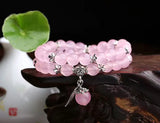 Pink Crystal Bracelets Round Beads Lucky Tibetan Silver Leaf Pendant