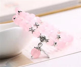 Pink Crystal Bracelets Round Beads Lucky Tibetan Silver Leaf Pendant
