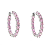 Rose Pink CZ Hoop Earrings for Women Girls
