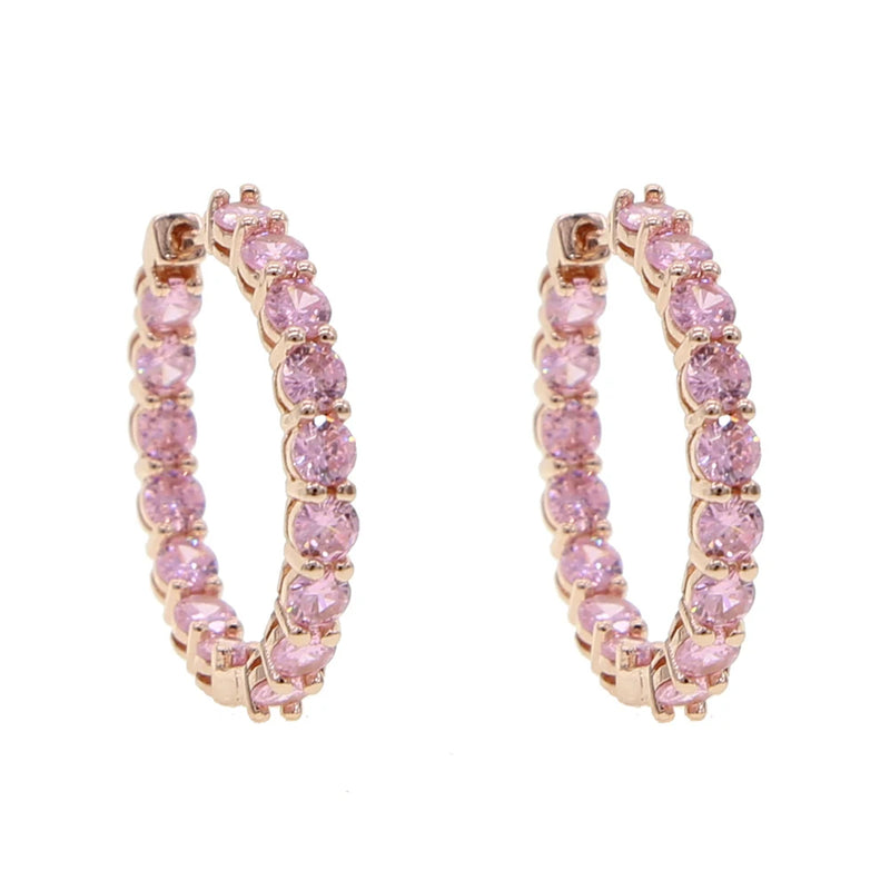 Rose Pink CZ Hoop Earrings for Women Girls