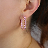 Rose Pink CZ Hoop Earrings for Women Girls