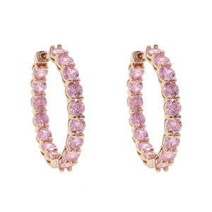 Rose Pink CZ Hoop Earrings for Women Girls