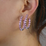 Rose Pink CZ Hoop Earrings for Women Girls
