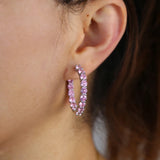 Rose Pink CZ Hoop Earrings for Women Girls