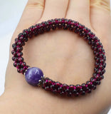 Pink Purple Red Stone Beads Bracelet 7.5in Round Nature