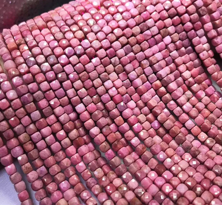 Pink Rhodonite Square Faceted Loose Beads for Jewelry Making