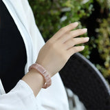 Pink Sunstone Square Bracelet 7.5in Nature Beads for Women