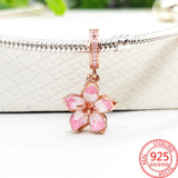 925 Silver Deep Purple Pansy Flower Dangle Charm for DIY Jewelry