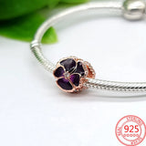 925 Silver Deep Purple Pansy Flower Dangle Charm for DIY Jewelry