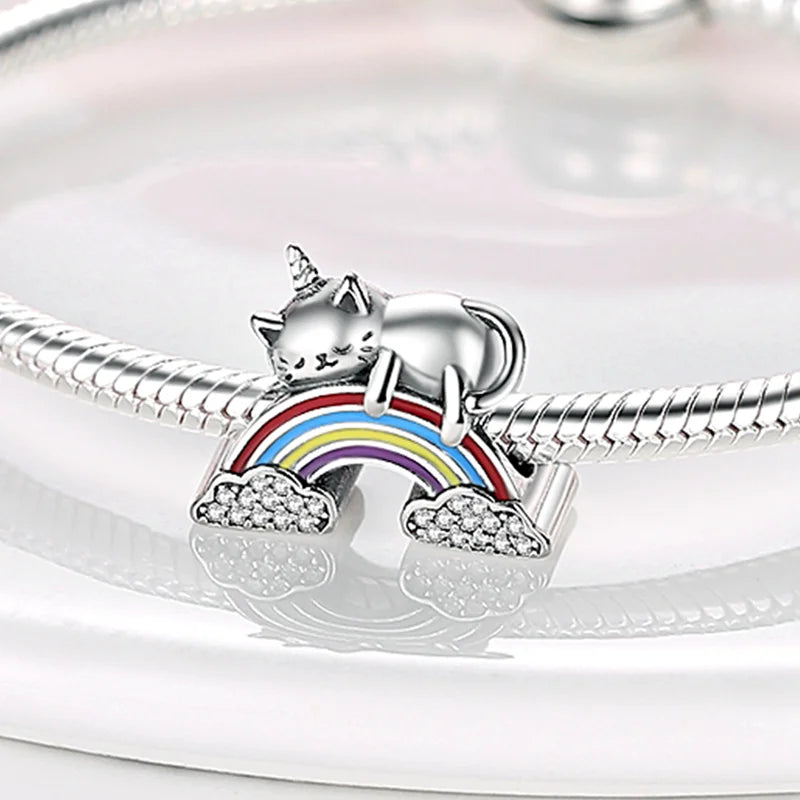925 Silver Cat Charm Pendant for Bracelet Necklace