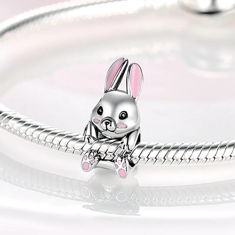 925 Ley Silver Rabbit Shape Pendant Bead for Women Jewelry