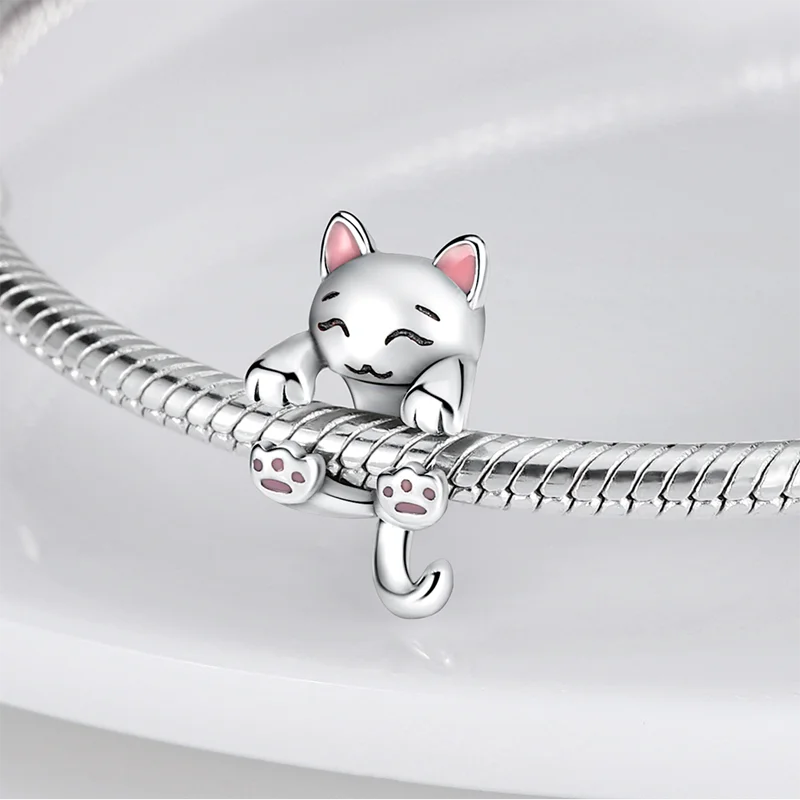 925 Silver Small Milk Cat Charm Fits Bracelet