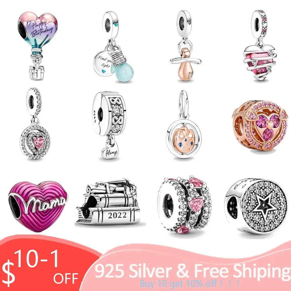 925 Ley Silver Charms Bracelet Pendant Jewelry Glowing Bulb Love Bead