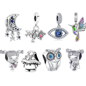 925 Silver Plata Charms Pendant Bracelet Women Galaxy Starry Sky Bead