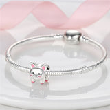 925 Silver Pink Plata Charms for Bracelet Necklace Women