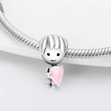 925 Silver Pink Plata Charms for Bracelet Necklace Women