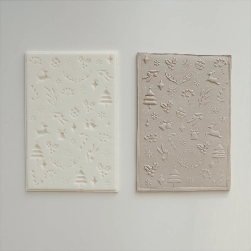 Christmas Reindeer Clay Texture Tiles for DIY Pottery