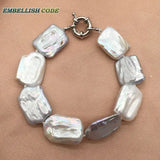 Gray Keshi Pearl Bracelet Bangle Flat Rectangle Shape Elegant Women