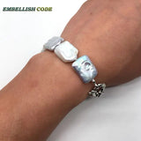 Gray Keshi Pearl Bracelet Bangle Flat Rectangle Shape Elegant Women