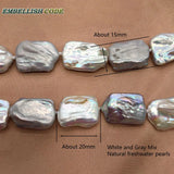 Gray Keshi Pearl Bracelet Bangle Flat Rectangle Shape Elegant Women