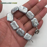 Gray Natural Pearl Bracelet Bangle Keshi Baroque Flat Rectangle Shape