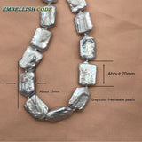 Gray Natural Pearl Bracelet Bangle Keshi Baroque Flat Rectangle Shape