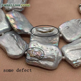 Gray Natural Pearl Bracelet Bangle Keshi Baroque Flat Rectangle Shape