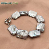 Gray Natural Pearl Bracelet Bangle Keshi Baroque Flat Rectangle Shape