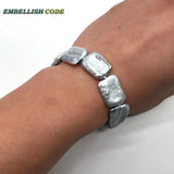 Gray Natural Pearl Bracelet Bangle Keshi Baroque Flat Rectangle Shape
