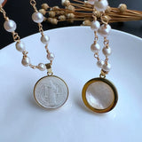 21mm Freshwater Pearl Cross & San Benito Mother Pearl Necklace for Women