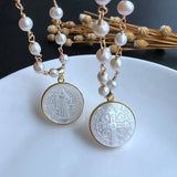 21mm Freshwater Pearl Cross & San Benito Mother Pearl Necklace for Women